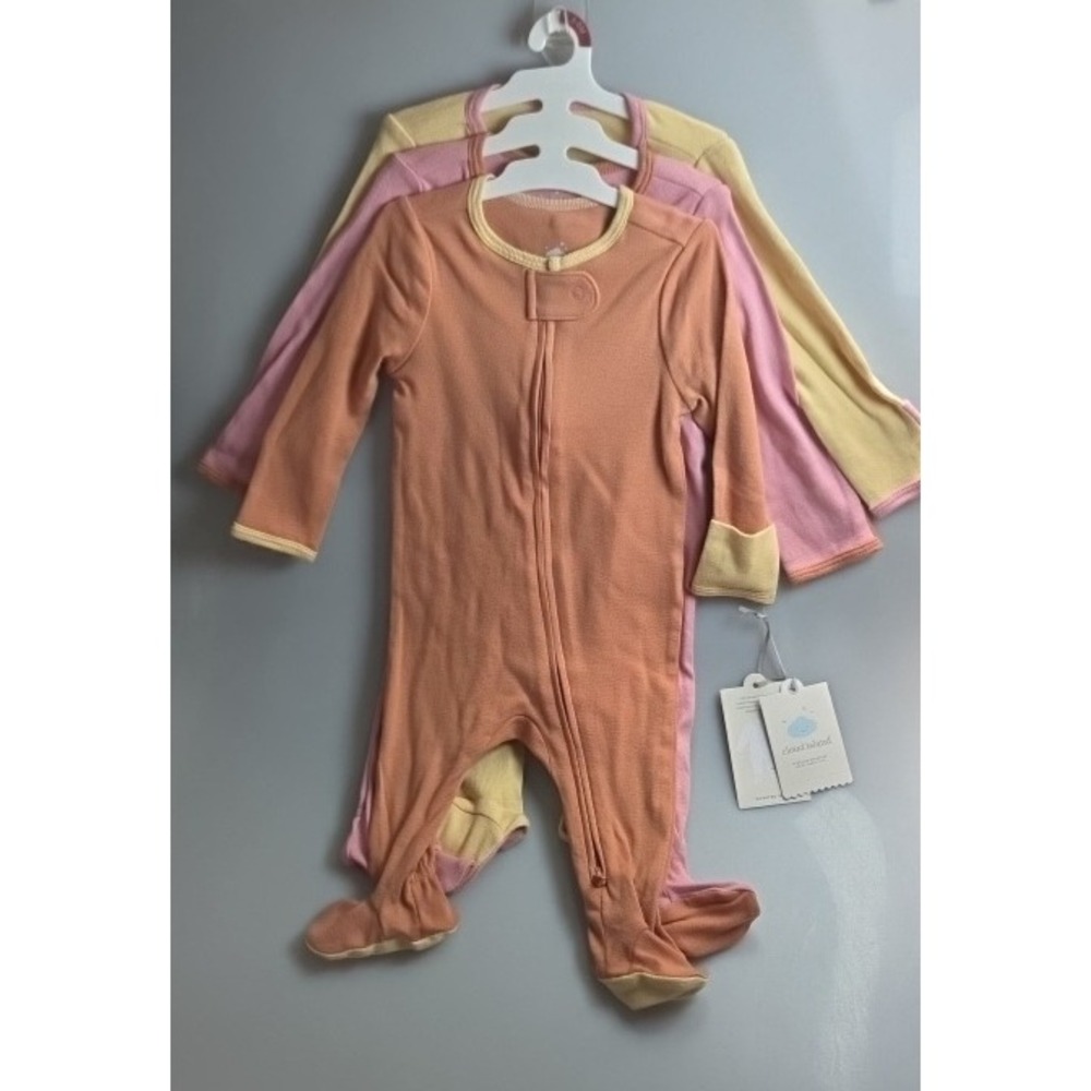 Cloud Island Baby Girls 3 Pack Sleep N Play Footed Pajamas Orange Pink 3-6M NWT